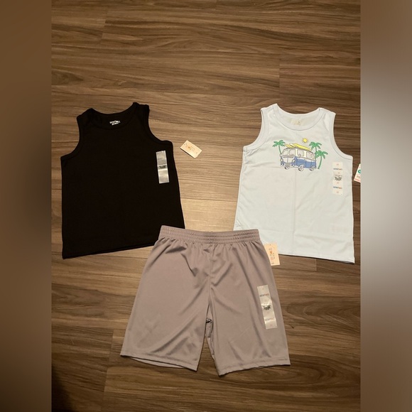 Garanimals Black and Light Blue Tanks with Gray Shorts Kids 3pc Matching Set -5T - Picture 3 of 6